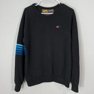 Aviator Nation 5 Stripe Crewneck Sweatshirt Black Blue Size Medium